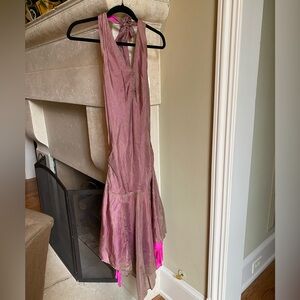 Y2K vintage handkerchief hem pink silky drop waist dress fairycore romantic L